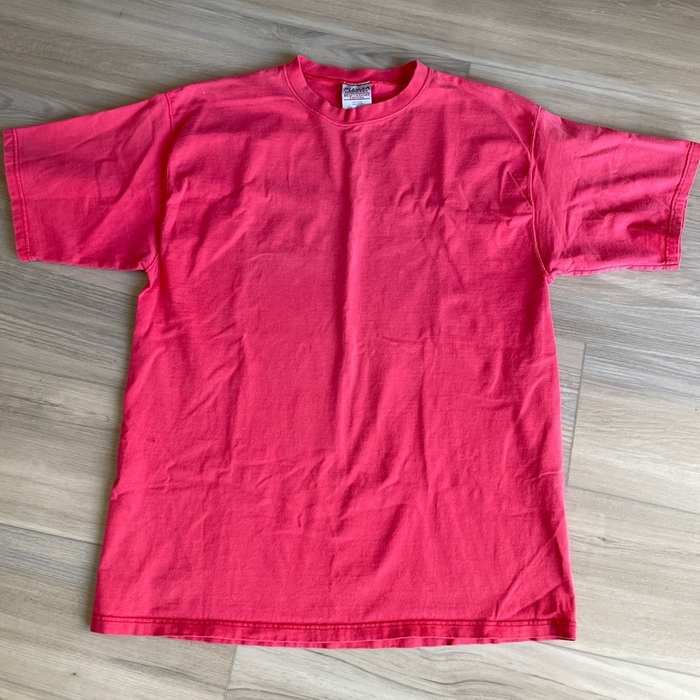 Vintage 90s Pluma Salmon Red Short Sleeve Heavyweight T Shirt Size Large USA